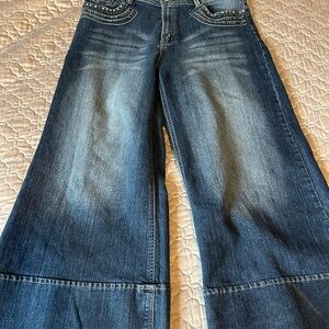 Blue Flare Jeans for Women size 15/16 with rhinestone embellishments.